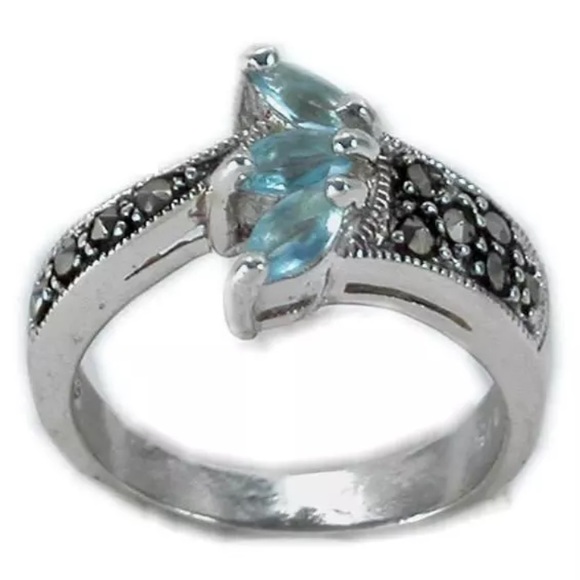 925sterlingsilver marcasite Aqua rings$$LAST ACT$$ - Picture 6 of 6